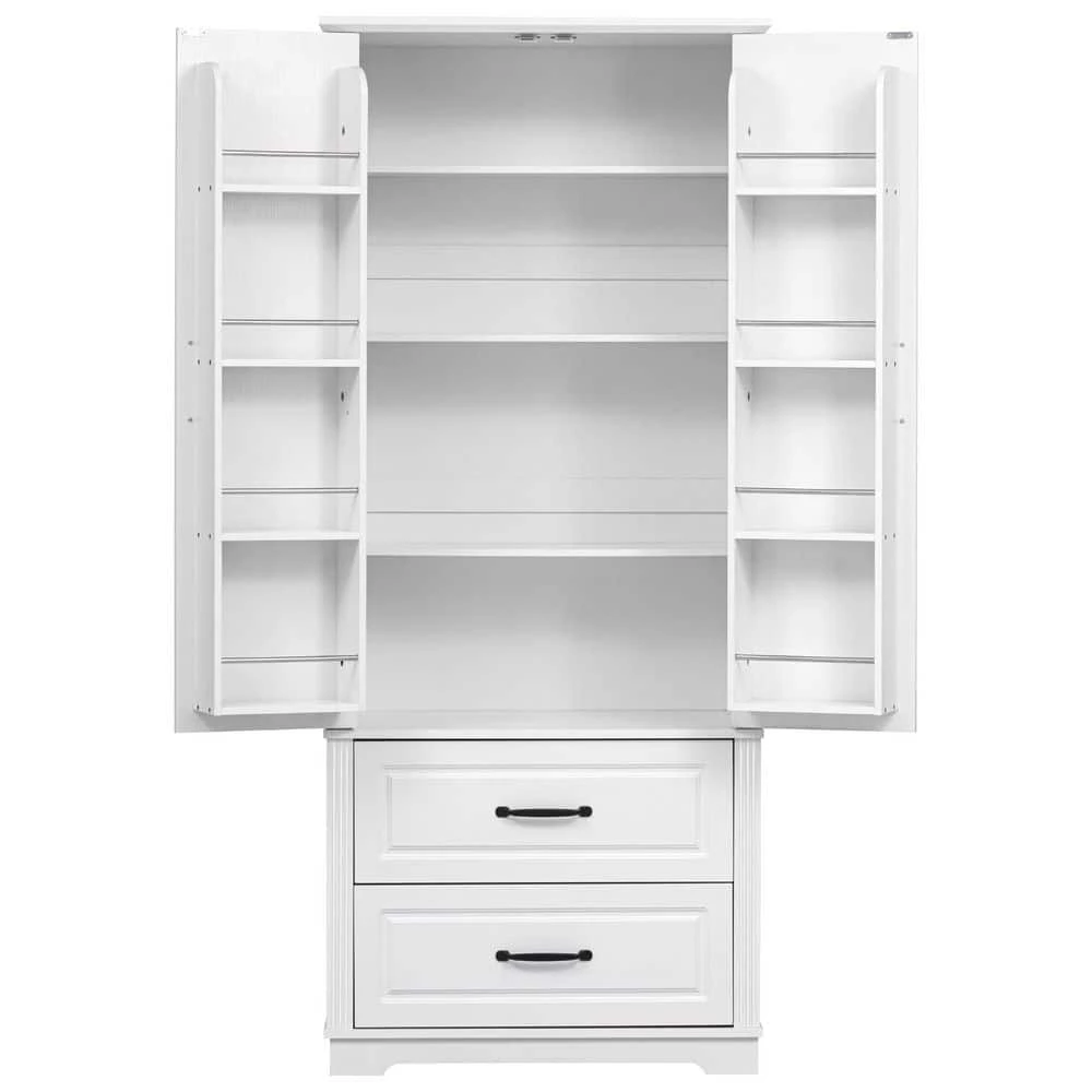 15.80 In. W X 30.30 In. D X 70.98 In. H White MDF Freestanding Linen Cabinet With 3-Shelves And 2-Drawers In White 5 15.80 In. W X 30.30 In. D X 70.98 In. H White MDF Freestanding Linen Cabinet With 3-Shelves And 2-Drawers In White - Image 5