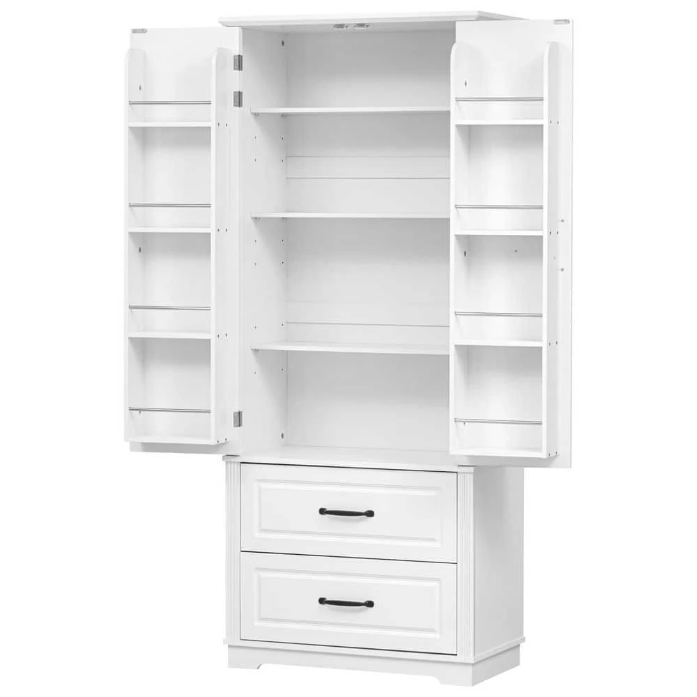 15.80 In. W X 30.30 In. D X 70.98 In. H White MDF Freestanding Linen Cabinet With 3-Shelves And 2-Drawers In White 6 15.80 In. W X 30.30 In. D X 70.98 In. H White MDF Freestanding Linen Cabinet With 3-Shelves And 2-Drawers In White - Image 6