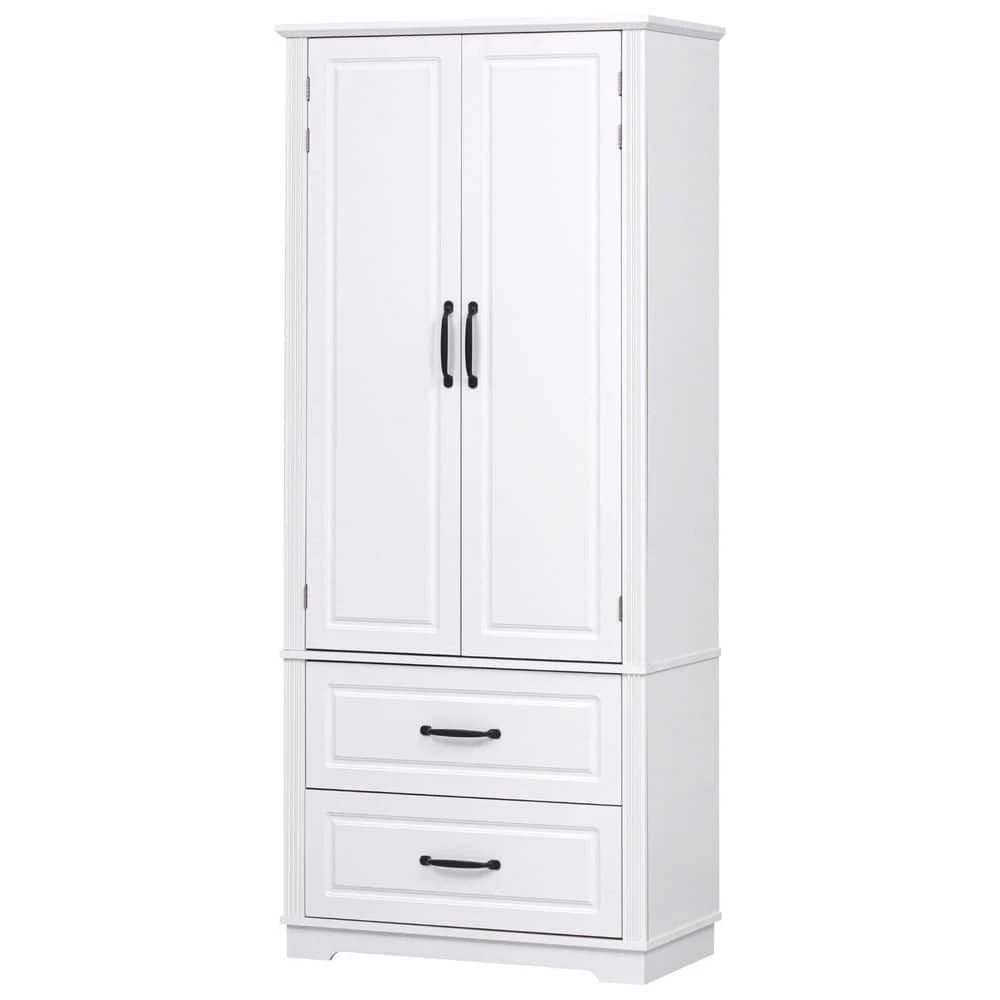 15.80 In. W X 30.30 In. D X 70.98 In. H White MDF Freestanding Linen Cabinet With 3-Shelves And 2-Drawers In White 4 15.80 In. W X 30.30 In. D X 70.98 In. H White MDF Freestanding Linen Cabinet With 3-Shelves And 2-Drawers In White - Image 4