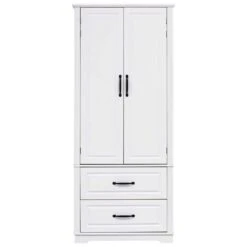 15.80 In. W X 30.30 In. D X 70.98 In. H White MDF Freestanding Linen Cabinet With 3-Shelves And 2-Drawers In White