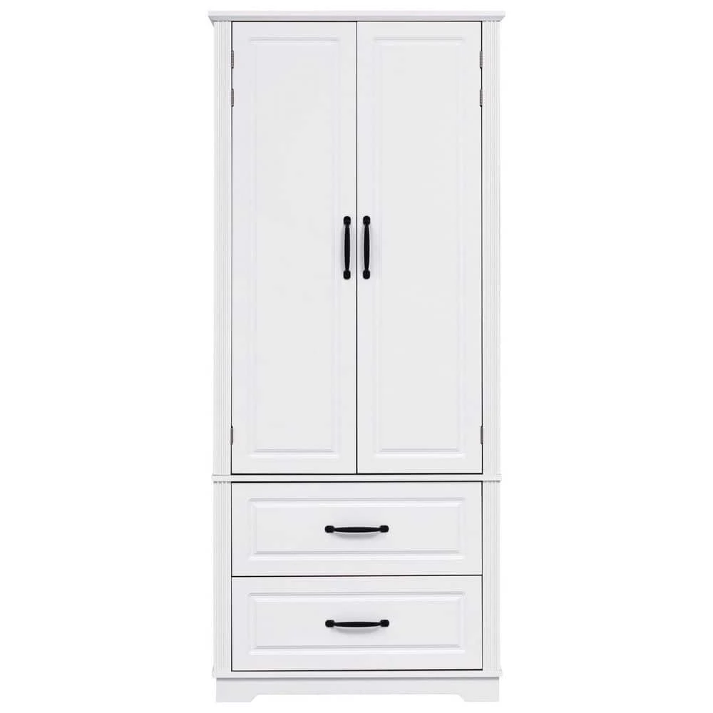 15.80 In. W X 30.30 In. D X 70.98 In. H White MDF Freestanding Linen Cabinet With 3-Shelves And 2-Drawers In White 1 15.80 In. W X 30.30 In. D X 70.98 In. H White MDF Freestanding Linen Cabinet With 3-Shelves And 2-Drawers In White