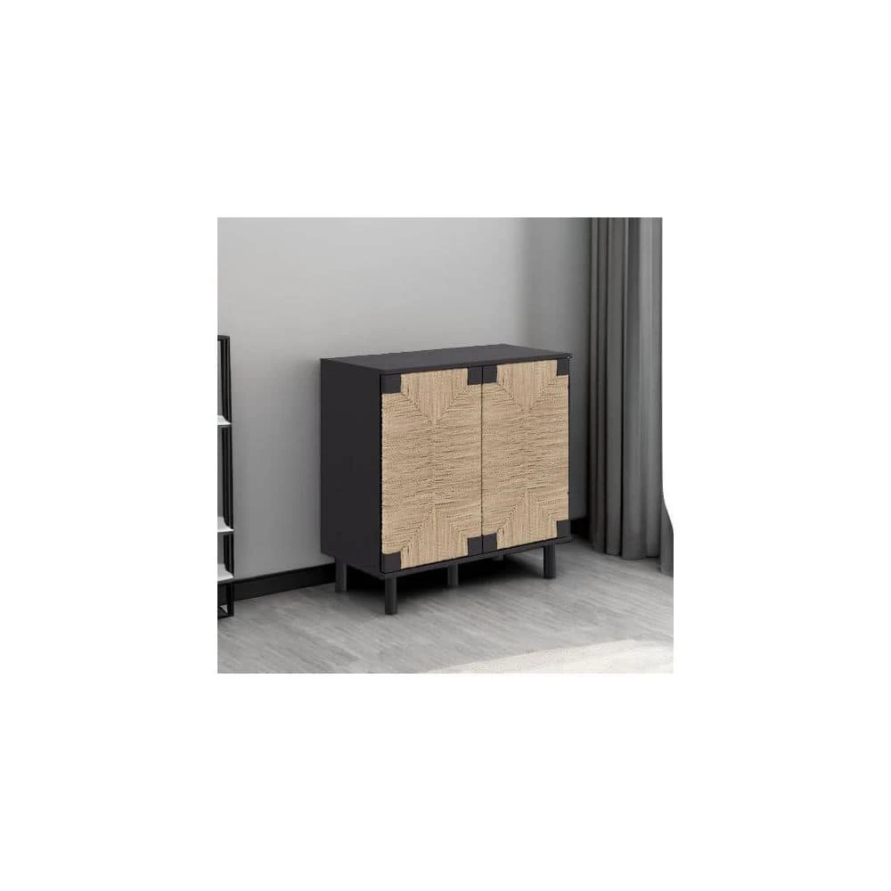 Modern Free Standing Buffet Sideboard Hallway, Entryway, Dining Living Room, Grey, 1 Storage Cabinet In Black 2 Modern Free Standing Buffet Sideboard Hallway, Entryway, Dining Living Room, Grey, 1 Storage Cabinet In Black - Image 2