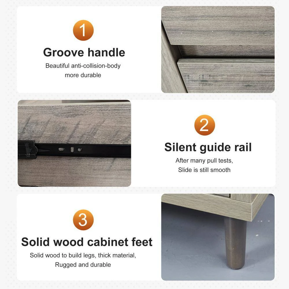 Grey Oak 3-Drawer Wooden Chest: Tall Farmhouse Nightstand And Storage Cabinet For Bedroom, Home Office-31.5 In. W 5 Grey Oak 3-Drawer Wooden Chest: Tall Farmhouse Nightstand And Storage Cabinet For Bedroom, Home Office-31.5 In. W - Image 5