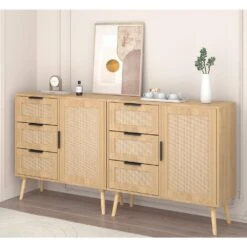 Modern Rattan Wood Dresser Wood Storage Cabinet Sideboard For Bedroom, Living Room, Entryway, Hallway -FURITURE SALE SHOP antique natural rattan tahanbath pantry organizers z w808p212693 1f 1000