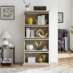 4-Tier White Glass Display Cabinet: Ideal For Living Room With Flip-up Glass Doors 10 4-Tier White Glass Display Cabinet: Ideal For Living Room With Flip-up Glass Doors -FURITURE SALE SHOP antique white tahanbath pantry organizers z w2275p206602 44 1000