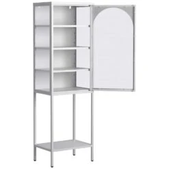 5-Tier Metal Glass Door Cabinet With 3 Adjustable Shelves, White-For Home Areas -FURITURE SALE SHOP antique white tahanbath pantry organizers z w2735p186328 1f 1000