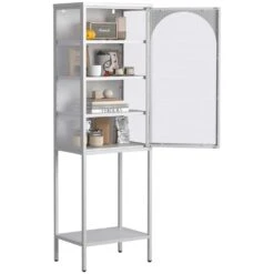 5-Tier Metal Glass Door Cabinet With 3 Adjustable Shelves, White-For Home Areas -FURITURE SALE SHOP antique white tahanbath pantry organizers z w2735p186328 31 1000