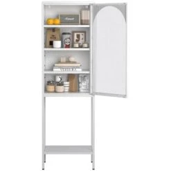 5-Tier Metal Glass Door Cabinet With 3 Adjustable Shelves, White-For Home Areas -FURITURE SALE SHOP antique white tahanbath pantry organizers z w2735p186328 44 1000
