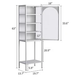 5-Tier Metal Glass Door Cabinet With 3 Adjustable Shelves, White-For Home Areas -FURITURE SALE SHOP antique white tahanbath pantry organizers z w2735p186328 4f 1000