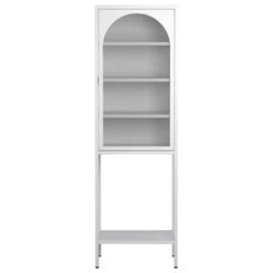 5-Tier Metal Glass Door Cabinet With 3 Adjustable Shelves, White-For Home Areas