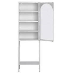 5-Tier Metal Glass Door Cabinet With 3 Adjustable Shelves, White-For Home Areas -FURITURE SALE SHOP antique white tahanbath pantry organizers z w2735p186328 c3 1000