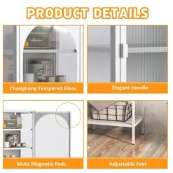 5-Tier Metal Glass Door Cabinet With 3 Adjustable Shelves, White-For Home Areas -FURITURE SALE SHOP antique white tahanbath pantry organizers z w2735p186328 fa 1000