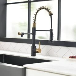 Single Handle Pull Down Sprayer Kitchen Faucet In Black+Gold -FURITURE SALE SHOP black gold tahanbath pull down kitchen faucets z w1932p156131 fa 1000