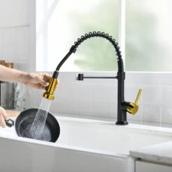 Commercial Black And Gold Kitchen Faucet With Pull Down Sprayer, Single Handle Single Lever Kitchen Sink Faucet -FURITURE SALE SHOP black gold tahanbath pull down kitchen faucets z w1932p172321 31 1000