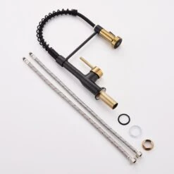 Commercial Black And Gold Kitchen Faucet With Pull Down Sprayer, Single Handle Single Lever Kitchen Sink Faucet -FURITURE SALE SHOP black gold tahanbath pull down kitchen faucets z w1932p172321 fa 1000