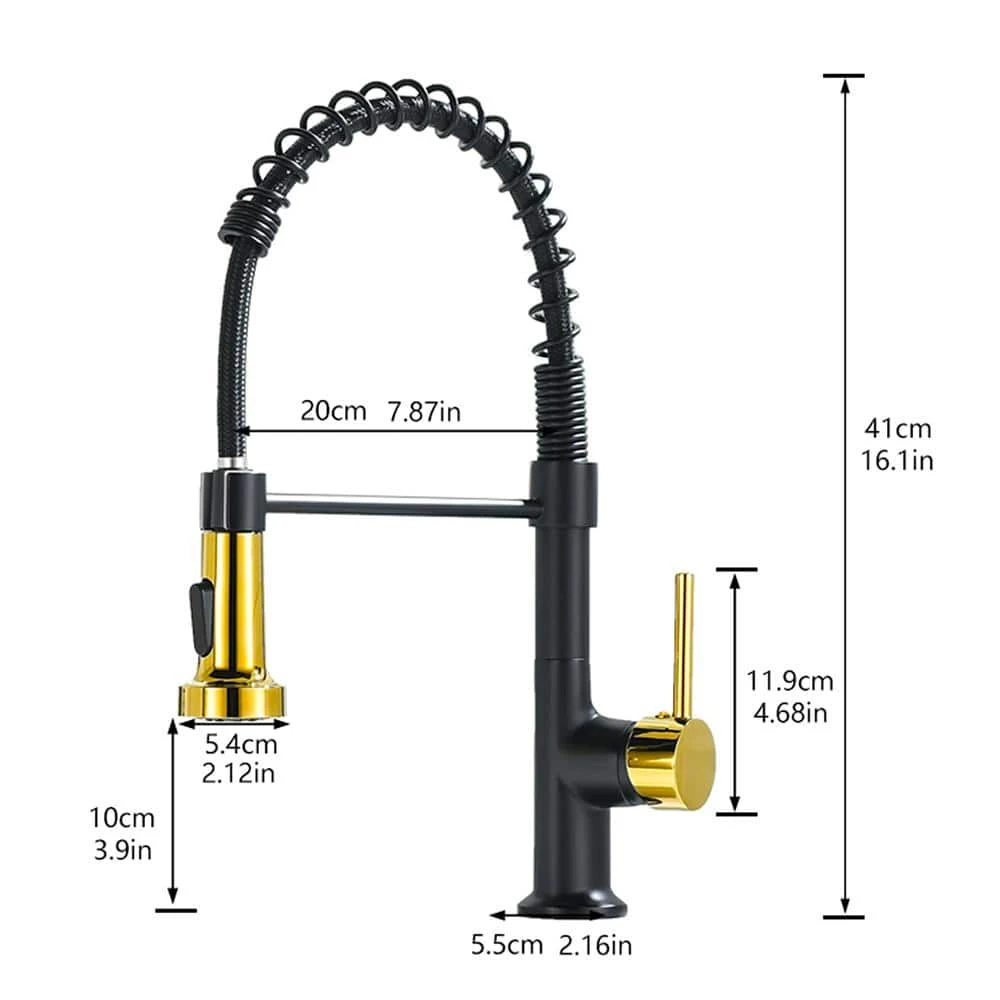 Commercial Black And Nickel Gold Kitchen Faucet With Pull Out Sprayer, Single Handle Single Lever Kitchen Sink Faucet 5 Commercial Black And Nickel Gold Kitchen Faucet With Pull Out Sprayer, Single Handle Single Lever Kitchen Sink Faucet - Image 5