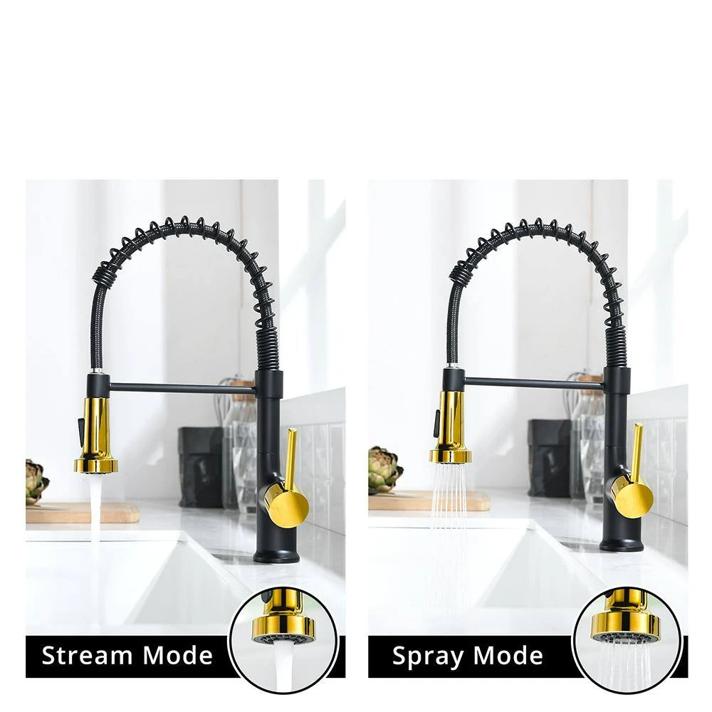 Commercial Black And Nickel Gold Kitchen Faucet With Pull Out Sprayer, Single Handle Single Lever Kitchen Sink Faucet 3 Commercial Black And Nickel Gold Kitchen Faucet With Pull Out Sprayer, Single Handle Single Lever Kitchen Sink Faucet - Image 3