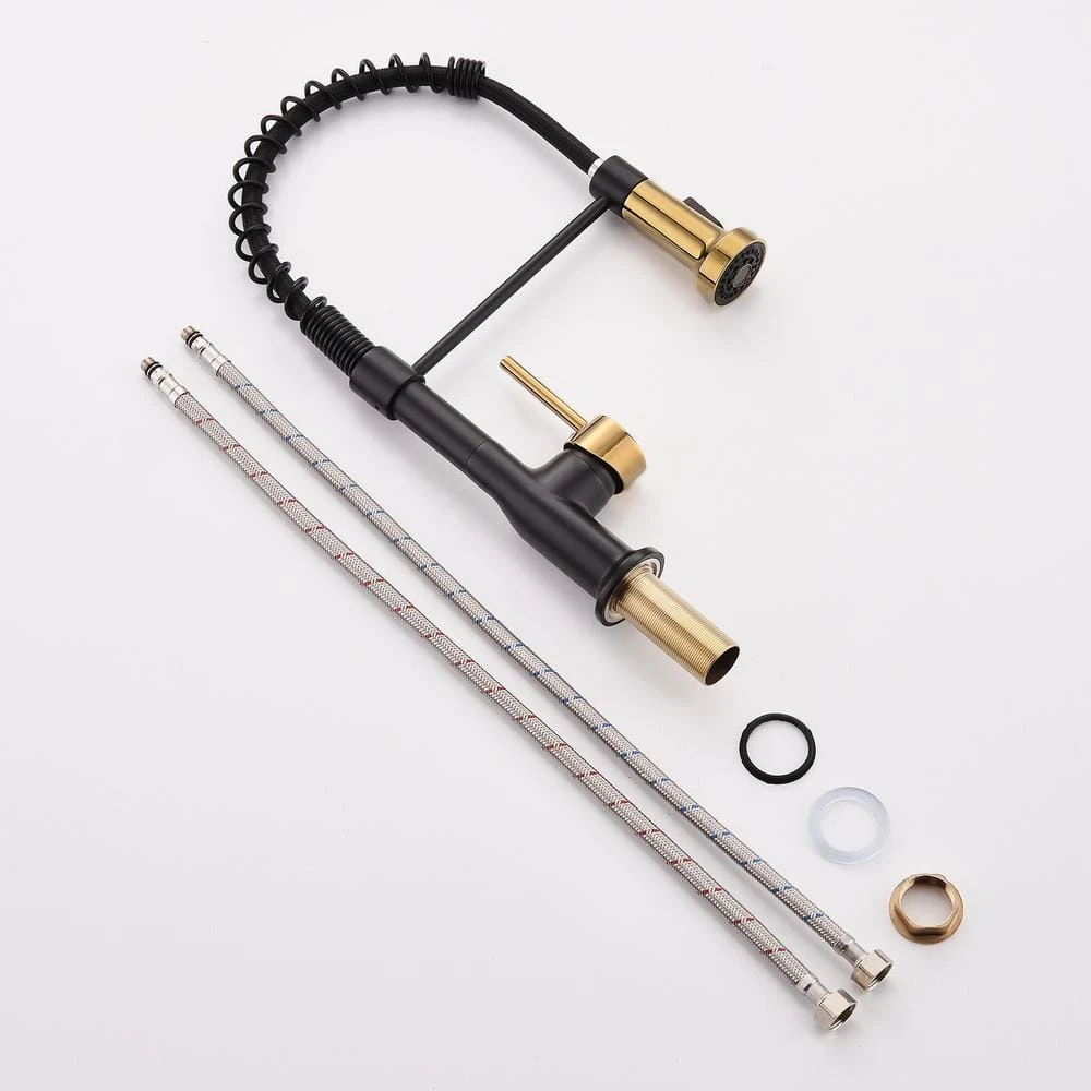Commercial Black And Nickel Gold Kitchen Faucet With Pull Out Sprayer, Single Handle Single Lever Kitchen Sink Faucet 2 Commercial Black And Nickel Gold Kitchen Faucet With Pull Out Sprayer, Single Handle Single Lever Kitchen Sink Faucet - Image 2
