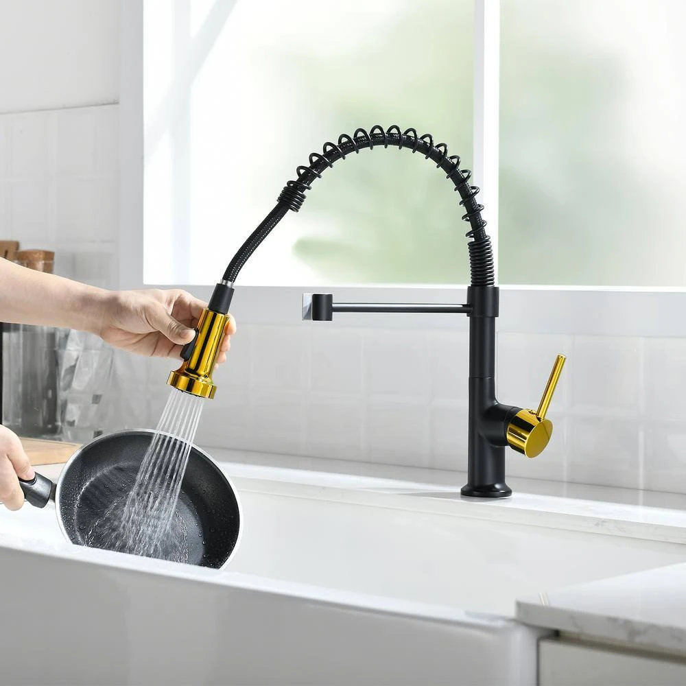 Commercial Black And Nickel Gold Kitchen Faucet With Pull Out Sprayer, Single Handle Single Lever Kitchen Sink Faucet 6 Commercial Black And Nickel Gold Kitchen Faucet With Pull Out Sprayer, Single Handle Single Lever Kitchen Sink Faucet - Image 6