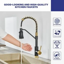 18.7 In Single Handle Pull Out Sprayer 360 Degree Spout Swivel Kitchen Faucet In Matte Black And Gold 17 18.7 In Single Handle Pull Out Sprayer 360 Degree Spout Swivel Kitchen Faucet In Matte Black And Gold -FURITURE SALE SHOP black gold tahanbath pull out kitchen faucets zct ct xy33bg70us 31 1000