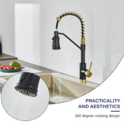 Single Handle Deck Mount Standard Kitchen Faucet In Matte Black And Gold -FURITURE SALE SHOP black gold tahanbath standard kitchen faucets z w1243138889 1f 1000