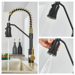 Single Handle Deck Mount Standard Kitchen Faucet In Matte Black And Gold -FURITURE SALE SHOP black gold tahanbath standard kitchen faucets z w1243138889 44 1000