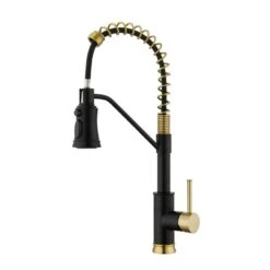 Single Handle Deck Mount Standard Kitchen Faucet In Matte Black And Gold
