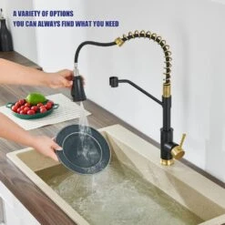 Single Handle Deck Mount Standard Kitchen Faucet In Matte Black And Gold -FURITURE SALE SHOP black gold tahanbath standard kitchen faucets z w1243138889 fa 1000