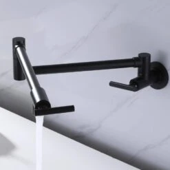 Wall Mounted Pot Filler Faucet 2 Handle With Double Joint Stretchable Folding Arm In Black -FURITURE SALE SHOP black pot fillers rb1013 ll 44 1000