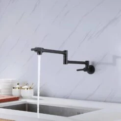 Wall Mounted Pot Filler Faucet 2 Handle With Double Joint Stretchable Folding Arm In Black -FURITURE SALE SHOP black pot fillers rb1013 ll 76 1000