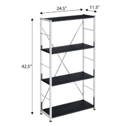 11.50 In. W X 24.50 In. D X 42.50 In. H Multi-Colored Wood Freestanding Linen Cabinet W/4-Shelves In Black+Silver -FURITURE SALE SHOP black silver tahanbath linen cabinets ct xl p184593 c3 1000