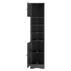 9.40 In. W X 14.60 In. D X 66.90 In. H Ready To Assemble Corner Cabinet With 2-Doors And Shelves, Open Shelf, Black