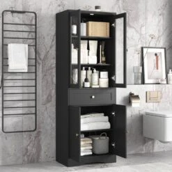 14.50 In. W X 23.30 In. D X 66.90 In. H Bathroom Storage Wall Cabinet In Black -FURITURE SALE SHOP black tahanbath bathroom wall cabinets z n725p186649b 31 1000