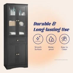 14.50 In. W X 23.30 In. D X 66.90 In. H Bathroom Storage Wall Cabinet In Black -FURITURE SALE SHOP black tahanbath bathroom wall cabinets z n725p186649b 4f 1000