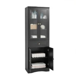 14.50 In. W X 23.30 In. D X 66.90 In. H Bathroom Storage Wall Cabinet In Black -FURITURE SALE SHOP black tahanbath bathroom wall cabinets z n725p186649b 76 1000