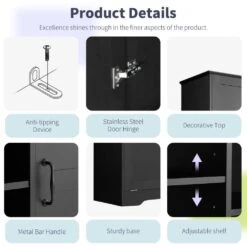 14.00 In. W X 31.00 In. D X 68.00 In. H Bathroom Storage Wall Cabinet In Black -FURITURE SALE SHOP black tahanbath bathroom wall cabinets z n725p208543b 1f 1000