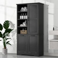 14.00 In. W X 31.00 In. D X 68.00 In. H Bathroom Storage Wall Cabinet In Black -FURITURE SALE SHOP black tahanbath bathroom wall cabinets z n725p208543b 31 1000