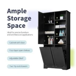 14.00 In. W X 31.00 In. D X 68.00 In. H Bathroom Storage Wall Cabinet In Black -FURITURE SALE SHOP black tahanbath bathroom wall cabinets z n725p208543b 4f 1000