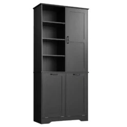 14.00 In. W X 31.00 In. D X 68.00 In. H Bathroom Storage Wall Cabinet In Black