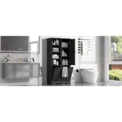 14.00 In. W X 31.00 In. D X 68.00 In. H Bathroom Storage Wall Cabinet In Black -FURITURE SALE SHOP black tahanbath bathroom wall cabinets z n725p208543b 76 1000