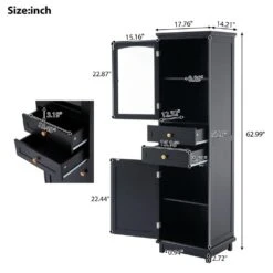 14.21 In. W X 17.76 In. D X 62.99 In. H Bathroom Storage Wall Cabinet In Black -FURITURE SALE SHOP black tahanbath bathroom wall cabinets z n729p171305b 1f 1000