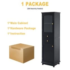 14.21 In. W X 17.76 In. D X 62.99 In. H Bathroom Storage Wall Cabinet In Black -FURITURE SALE SHOP black tahanbath bathroom wall cabinets z n729p171305b 31 1000