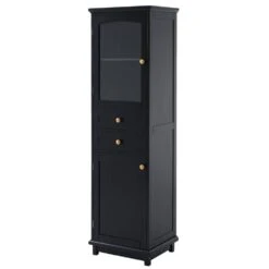 14.21 In. W X 17.76 In. D X 62.99 In. H Bathroom Storage Wall Cabinet In Black