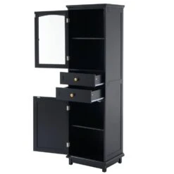14.21 In. W X 17.76 In. D X 62.99 In. H Bathroom Storage Wall Cabinet In Black -FURITURE SALE SHOP black tahanbath bathroom wall cabinets z n729p171305b 76 1000