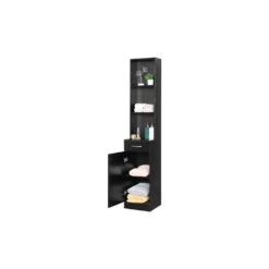12.29 In. W X 13.38 In. D X 70.27 In. H Bathroom Storage Wall Cabinet With 1-Door And Drawer 3-Compartments In Black -FURITURE SALE SHOP black tahanbath bathroom wall cabinets z w1673p176221 44 1000