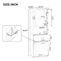 16.29 In. W X 24.72 In. D X 69.92 In. H Bathroom Storage Wall Cabinet In Black -FURITURE SALE SHOP black tahanbath bathroom wall cabinets z wf323481aab 44 1000