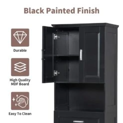 16.29 In. W X 24.72 In. D X 69.92 In. H Bathroom Storage Wall Cabinet In Black -FURITURE SALE SHOP black tahanbath bathroom wall cabinets z wf323481aab 4f 1000
