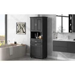16.29 In. W X 24.72 In. D X 69.92 In. H Bathroom Storage Wall Cabinet In Black -FURITURE SALE SHOP black tahanbath bathroom wall cabinets z wf323481aab 76 1000