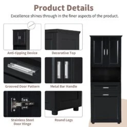 16.29 In. W X 24.72 In. D X 69.92 In. H Bathroom Storage Wall Cabinet In Black -FURITURE SALE SHOP black tahanbath bathroom wall cabinets z wf323481aab fa 1000