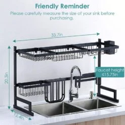 2-Tier Kitchen Dish Drying Rack: 33.7in Stainless Steel, Over-the-Sink Plus Utensil Organizer -FURITURE SALE SHOP black tahanbath dish racks ct cl 77rlp6 fa 1000